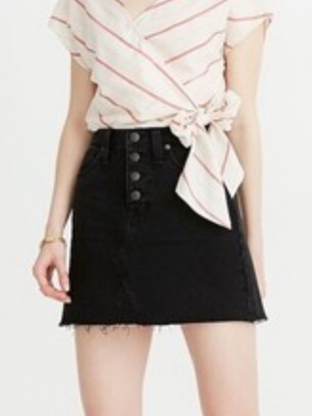 Madewell black denim cutoff mini skirt